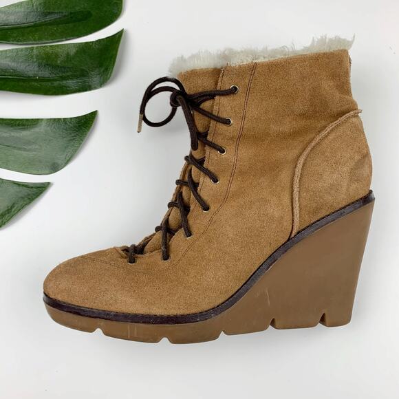 Michael Michael Kors Ankle Boots Wedge Heel Booties Tan Suede Women's 10 - Picture 9 of 12